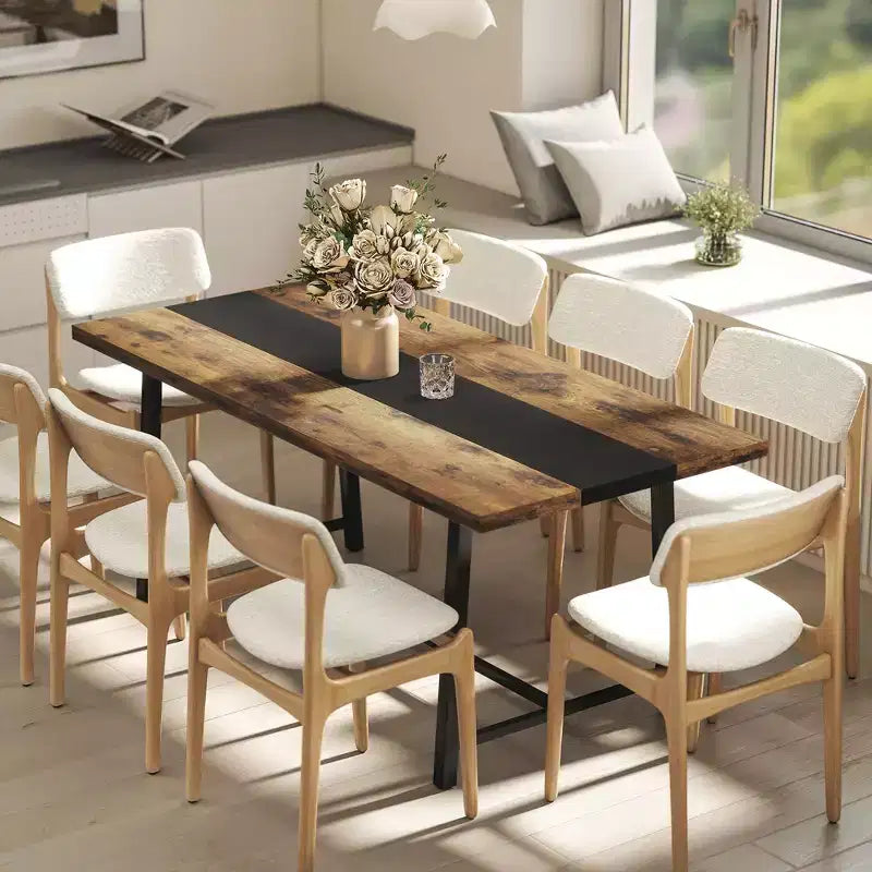 HOMCOM Industrial Dining Table for 8 People, 70.9 Long Rectangular Kitchen Table with Large Tabletop and Steel Legs for Dining Room