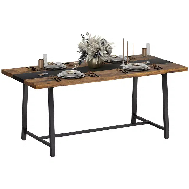 HOMCOM Industrial Dining Table for 8 People, 70.9 Long Rectangular Kitchen Table with Large Tabletop and Steel Legs for Dining Room