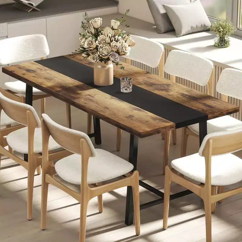 HOMCOM Industrial Dining Table for 8 People, 70.9 Long Rectangular Kitchen Table with Large Tabletop and Steel Legs for Dining Room