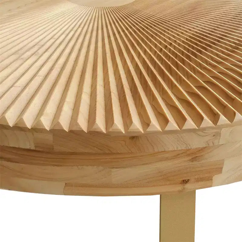 Round Coffee Table, Modern Wooden Side Table, Farmhouse Carving Pattern Coffee Table with Metal Legs for Living Room Office Apartment