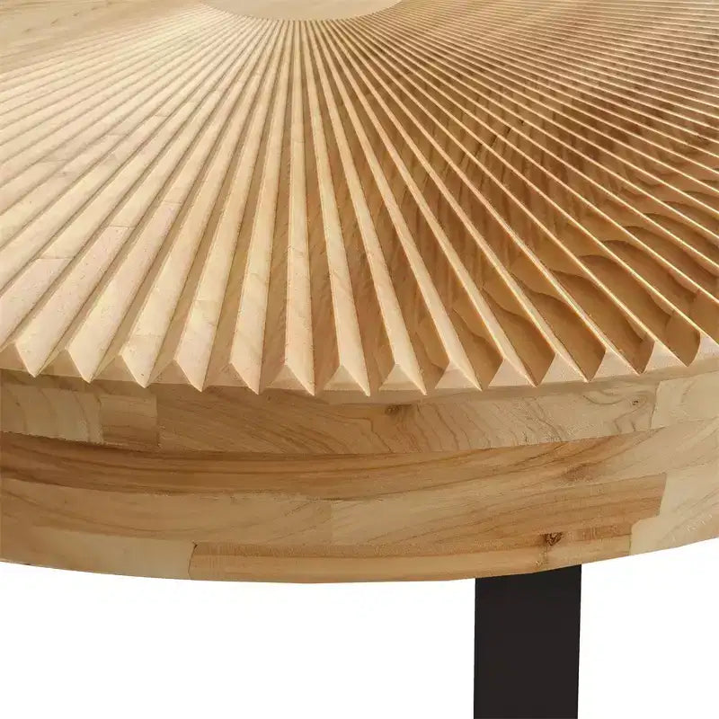 Round Coffee Table, Modern Wooden Side Table, Farmhouse Carving Pattern Coffee Table with Metal Legs for Living Room Office Apartment