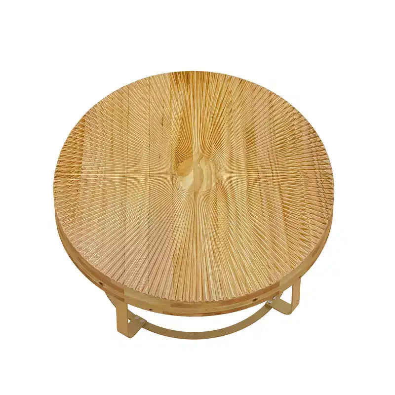 Round Coffee Table, Modern Wooden Side Table, Farmhouse Carving Pattern Coffee Table with Metal Legs for Living Room Office Apartment