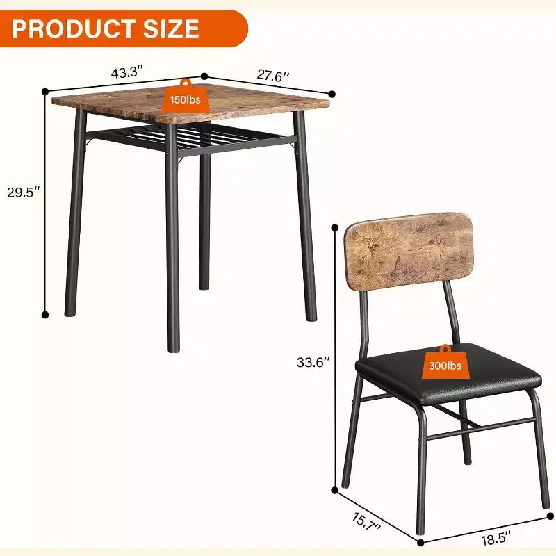 3-Piece Dining Table Set for 2, Wood Kitchen Table with Storage Rack, Upholstered Chairs of 2, Dining Room Set for Small Space, Apartment