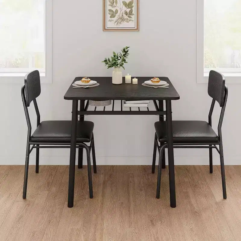 3-Piece Dining Table Set for 2, Wood Kitchen Table with Storage Rack, Upholstered Chairs of 2, Dining Room Set for Small Space, Apartment
