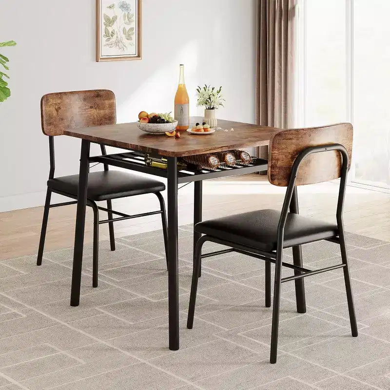 3-Piece Dining Table Set for 2, Wood Kitchen Table with Storage Rack, Upholstered Chairs of 2, Dining Room Set for Small Space, Apartment