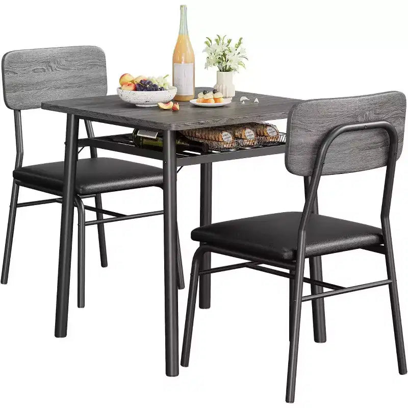 3-Piece Dining Table Set for 2, Wood Kitchen Table with Storage Rack, Upholstered Chairs of 2, Dining Room Set for Small Space, Apartment