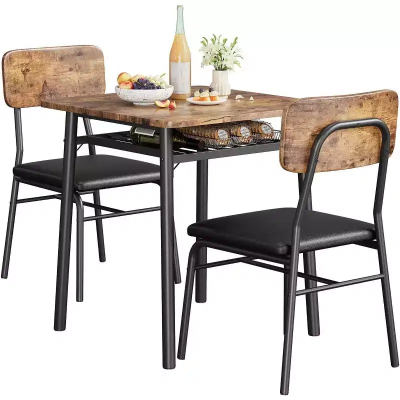 3-Piece Dining Table Set for 2, Wood Kitchen Table with Storage Rack, Upholstered Chairs of 2, Dining Room Set for Small Space, Apartment