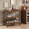 Acekool Bar Cart for Home, 3 Tier Rolling Cart with Removable Tray, Brown Gray Metal Frame, Serving Storage Shelves for Kitchen Dining