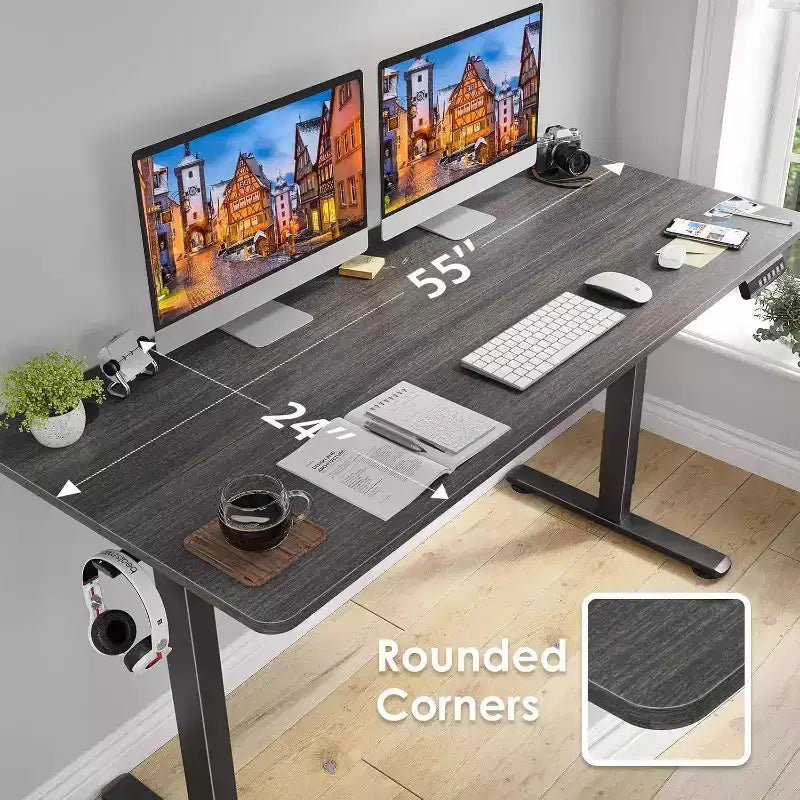 PexFix 55 x 24 Electric Standing Desk Walnut Desktop Height Adjustable Computer Desk Stand up Home Office Desk with Splice Board