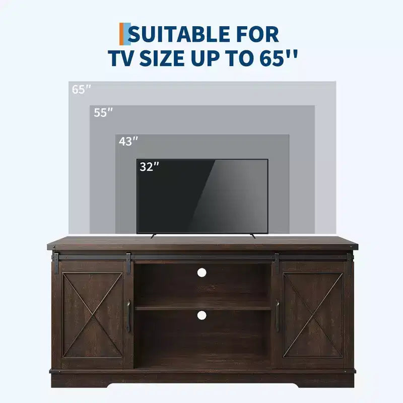 Farmhouse TV Stand for TV Up to 65 Inches, Rustic Entertainment Center with Sliding Barn Doors, Wood Storage Cabinets and Adjustable Shelf