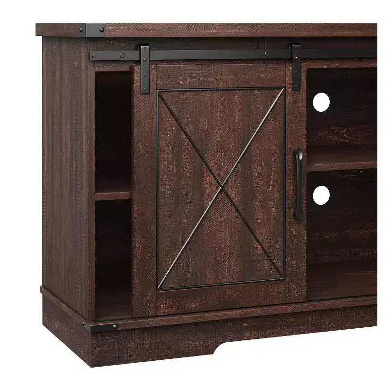 Farmhouse TV Stand for TV Up to 65 Inches, Rustic Entertainment Center with Sliding Barn Doors, Wood Storage Cabinets and Adjustable Shelf