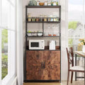 Tall Bar Cabinet 70.8 in Bakers Rack with Cabinet, Microwave Stand with Goblet Holder 5 Tier Large Baker Rack with Storage