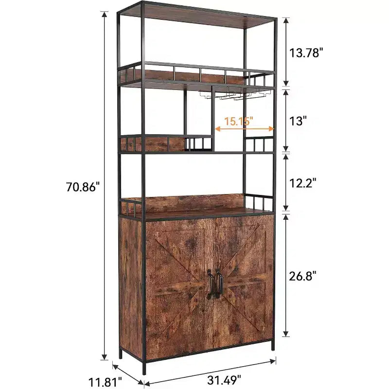 Tall Bar Cabinet 70.8 in Bakers Rack with Cabinet, Microwave Stand with Goblet Holder 5 Tier Large Baker Rack with Storage
