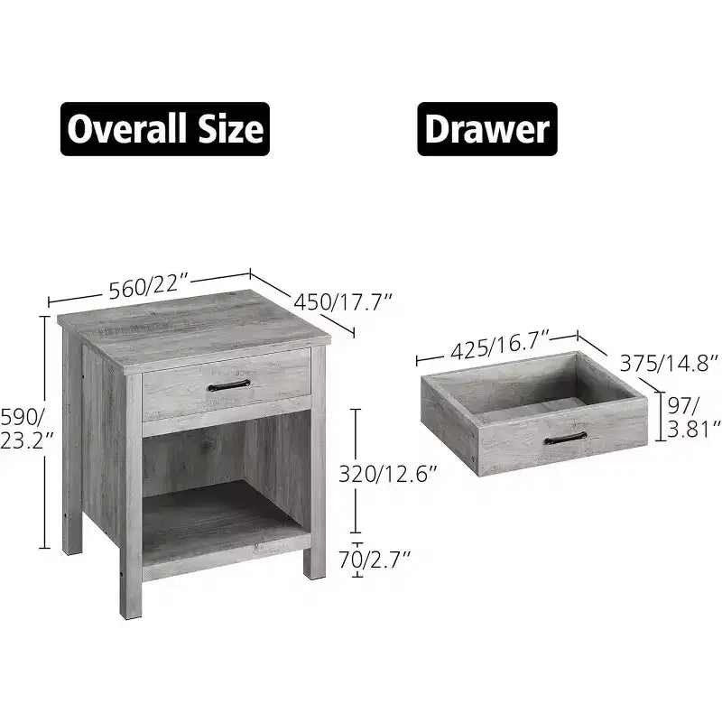 Farmhouse Nightstand Set of 2, Modern End Table with Storage Drawer, Wood Night Stand Side Table for Bedroom Living Room Nursery Office