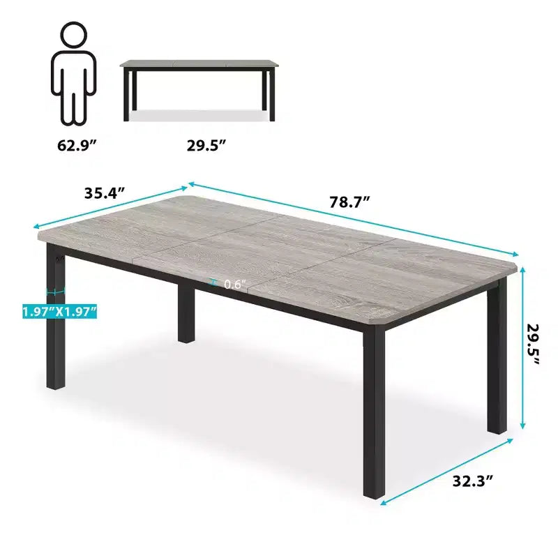 Industrial Dining Table for 6-8 People, 78.7 Inch Long Wooden Kitchen Table with Sturdy Metal Frame & Rustic Brown Finish-Seats 6 Rectangular Counter