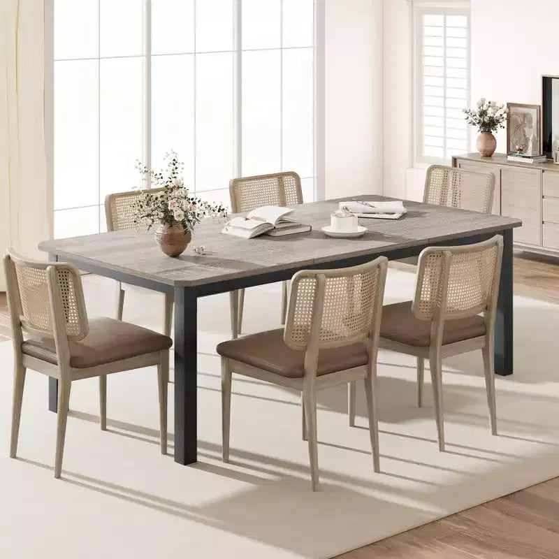 Industrial Dining Table for 6-8 People, 78.7 Inch Long Wooden Kitchen Table with Sturdy Metal Frame & Rustic Brown Finish-Seats 6 Rectangular Counter