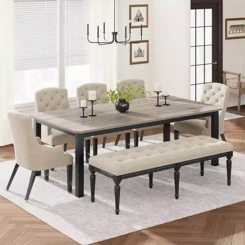 Industrial Dining Table for 6-8 People, 78.7 Inch Long Wooden Kitchen Table with Sturdy Metal Frame & Rustic Brown Finish-Seats 6 Rectangular Counter