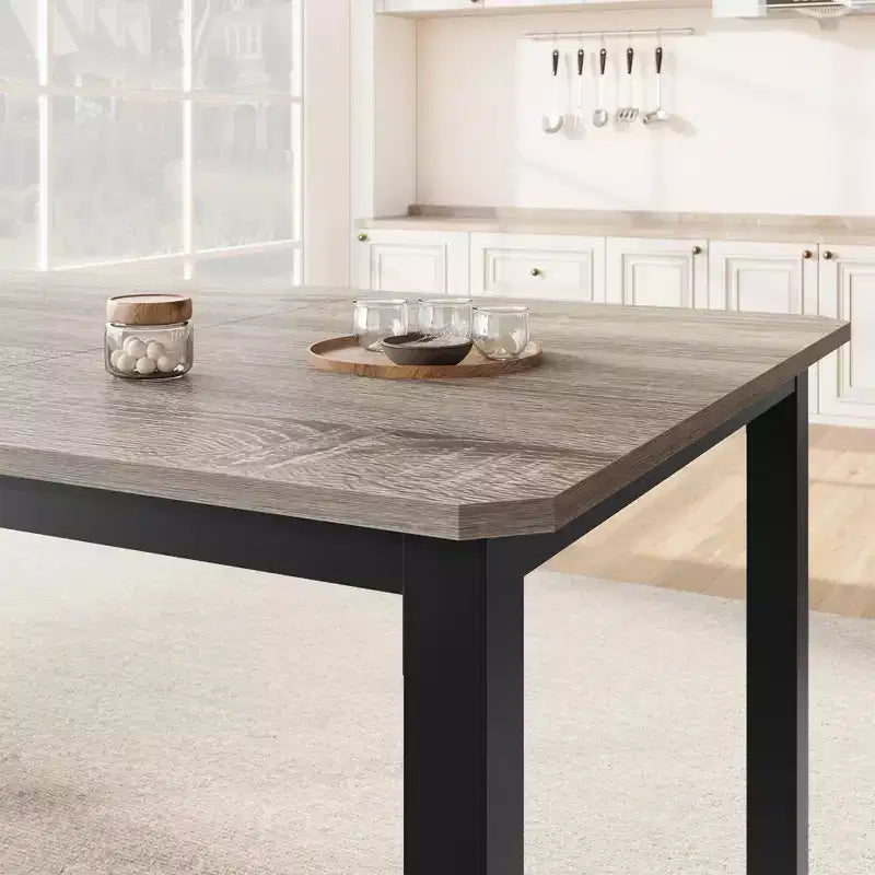 Industrial Dining Table for 6-8 People, 78.7 Inch Long Wooden Kitchen Table with Sturdy Metal Frame & Rustic Brown Finish-Seats 6 Rectangular Counter