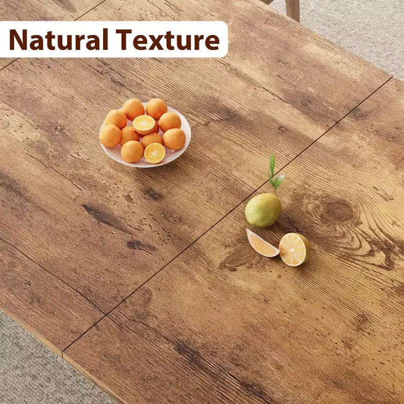 Industrial Dining Table for 6-8 People, 78.7 Inch Long Wooden Kitchen Table with Sturdy Metal Frame & Rustic Brown Finish-Seats 6 Rectangular Counter