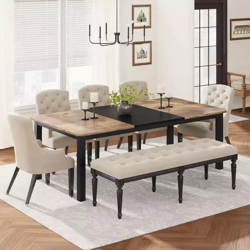 Industrial Dining Table for 6-8 People, 78.7 Inch Long Wooden Kitchen Table with Sturdy Metal Frame & Rustic Brown Finish-Seats 6 Rectangular Counter