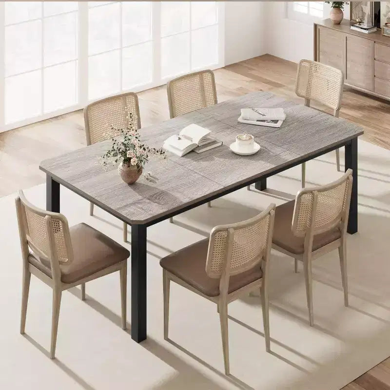 Industrial Dining Table for 6-8 People, 78.7 Inch Long Wooden Kitchen Table with Sturdy Metal Frame & Rustic Brown Finish-Seats 6 Rectangular Counter