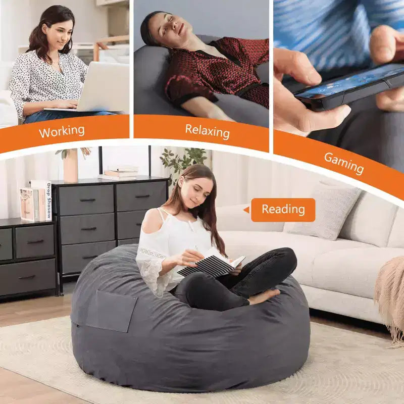MAYEERTY 4ft Foam Filled Bean Bag Chair Soft Removable Cover Comfortable for Adults Kids Living Room Bedroom Dorm