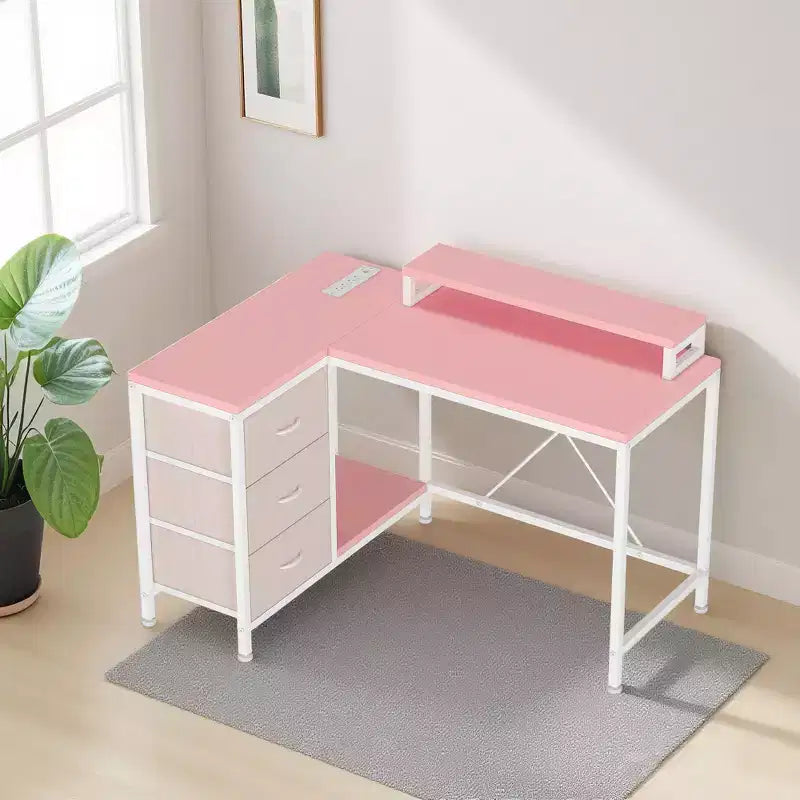 CuisinSmart 43In L Shaped Computer Desk, 3-Drawer Gaming Desk with Storage Shelves and Monitor Stand, Reversible Home Office Desk