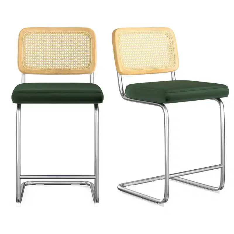 PexFix 2Pcs Counter Height Bar Stools Upholstered Velvet Barstools with Rattan Back 24 Stools Armless Bar Chairs for Kitchen Island Blackish Green