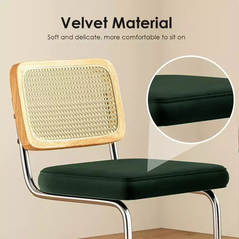 PexFix 2Pcs Counter Height Bar Stools Upholstered Velvet Barstools with Rattan Back 24 Stools Armless Bar Chairs for Kitchen Island Blackish Green