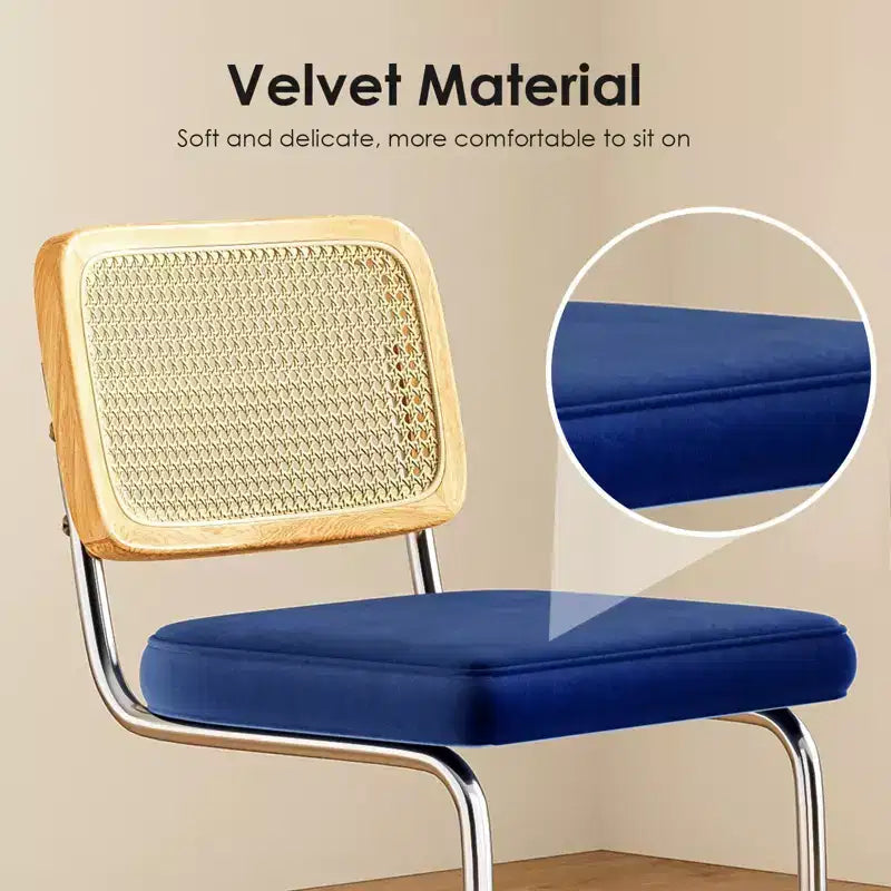 PexFix 2Pcs Counter Height Bar Stools Upholstered Velvet Barstools with Rattan Back 30 Height Stools Armless Bar Chairs for Kitchen Island Blue