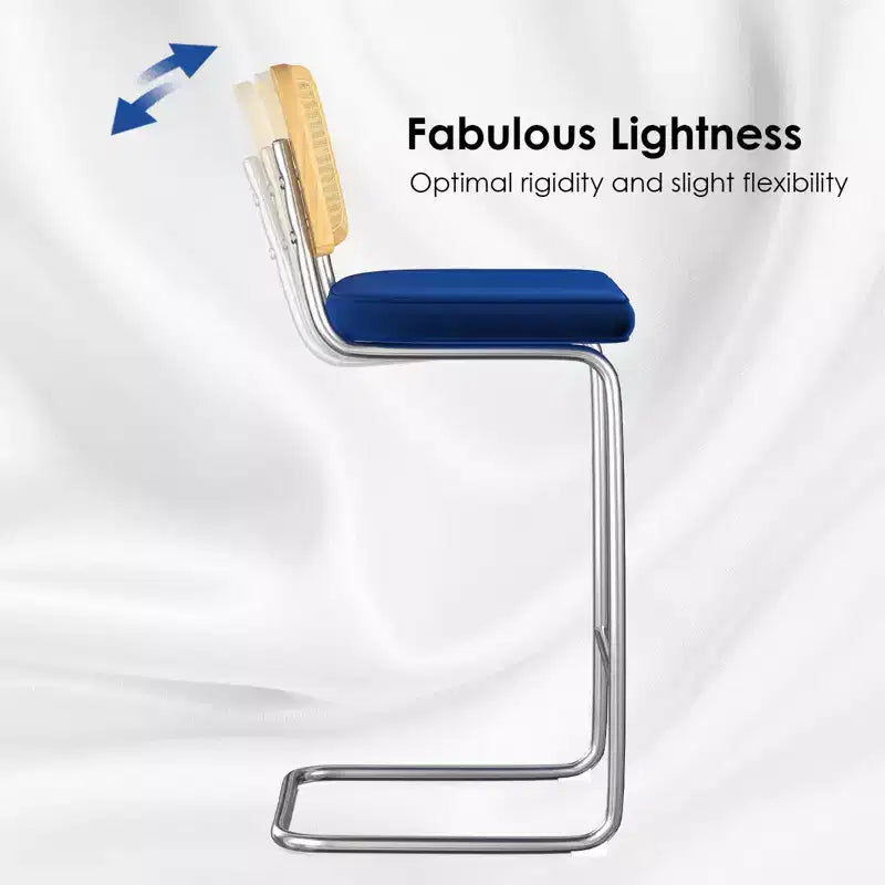 PexFix 2Pcs Counter Height Bar Stools Upholstered Velvet Barstools with Rattan Back 30 Height Stools Armless Bar Chairs for Kitchen Island Blue