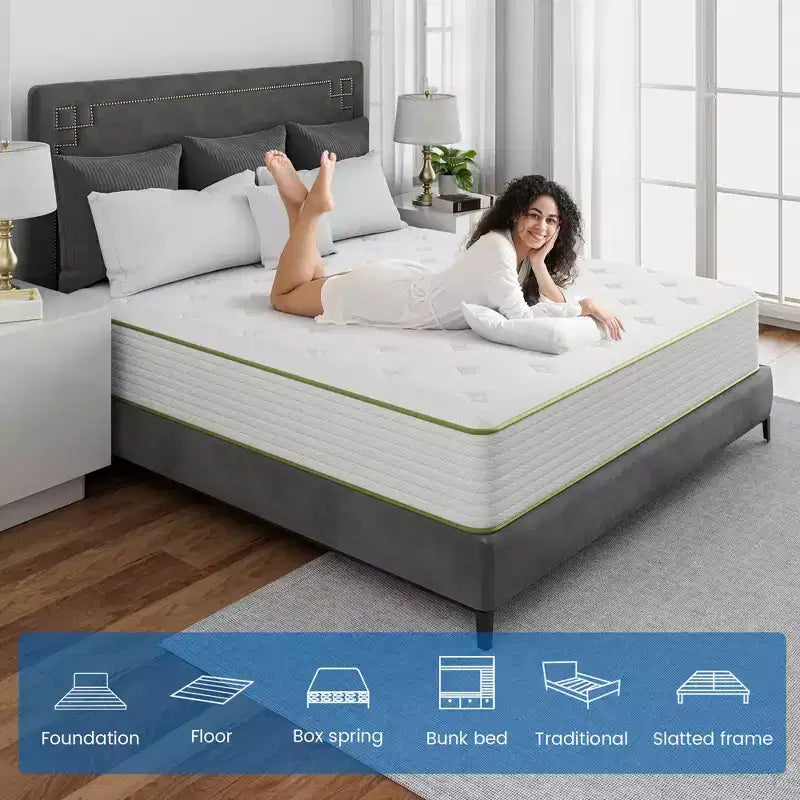 Swedrea Hybrid Mattress Breathable Medium Cooling Memory Foam Bed-in-a-Box White