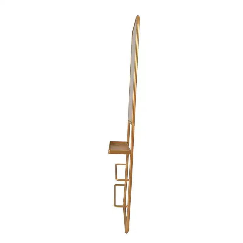 Storied Home Metal Framed Wall Mirror with Shelf and 2 Rods, Gold