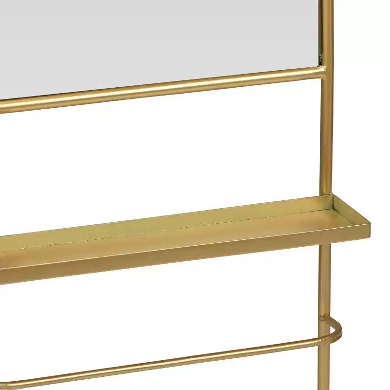Storied Home Metal Framed Wall Mirror with Shelf and 2 Rods, Gold