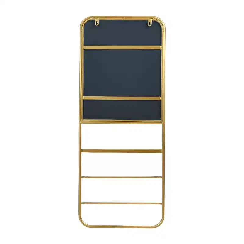Storied Home Metal Framed Wall Mirror with Shelf and 2 Rods, Gold