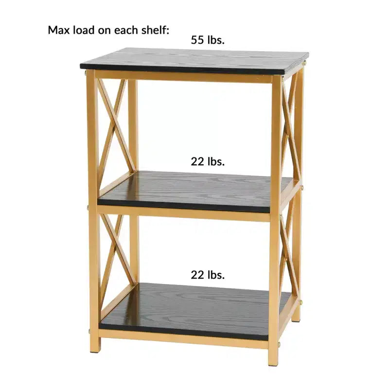 Metal and Reclaimed Wood 3-Tier Side Wood, Black and Gold