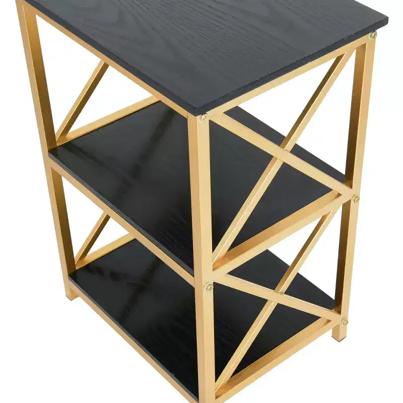 Metal and Reclaimed Wood 3-Tier Side Wood, Black and Gold