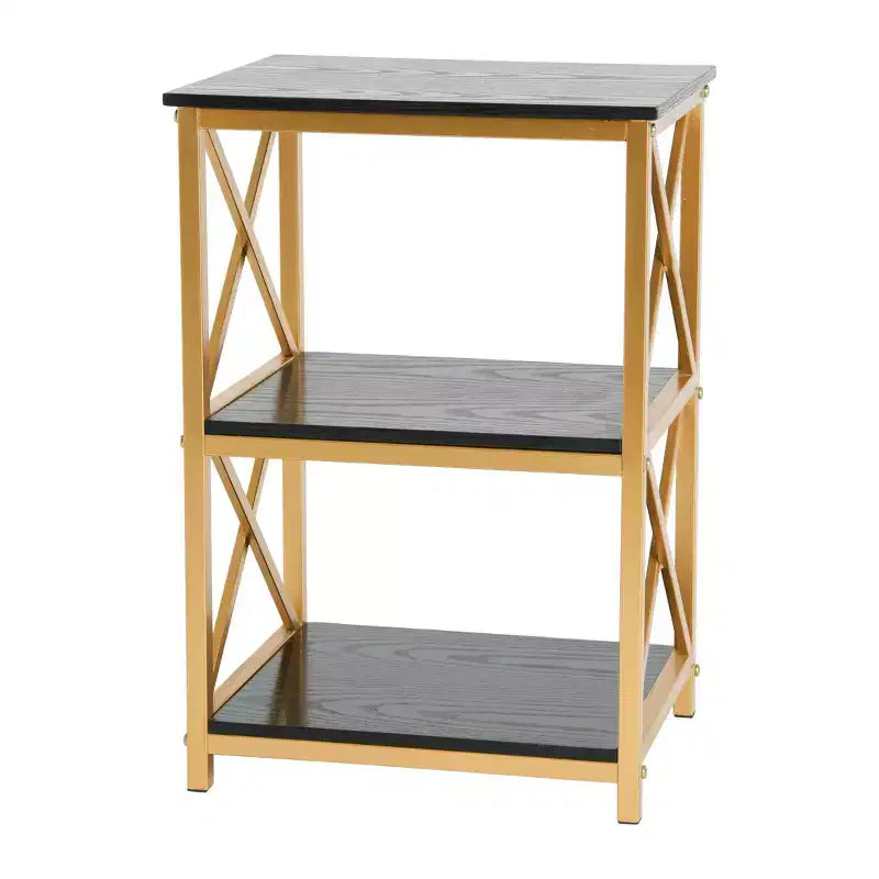 Metal and Reclaimed Wood 3-Tier Side Wood, Black and Gold