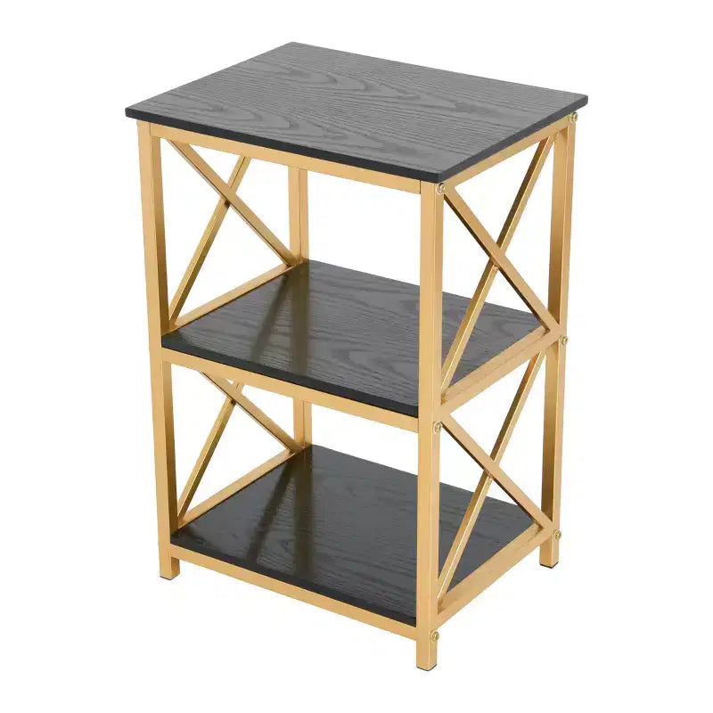 Metal and Reclaimed Wood 3-Tier Side Wood, Black and Gold