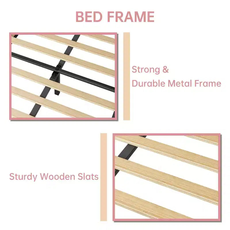 GustoWave Velvet Upholstered Twin Platform Bed Frame, with Height Adjustable Headboard