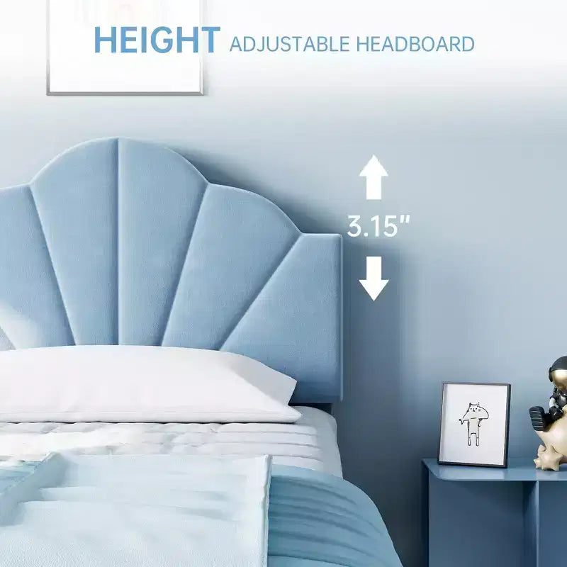 GustoWave Velvet Upholstered Twin Platform Bed Frame, with Height Adjustable Headboard