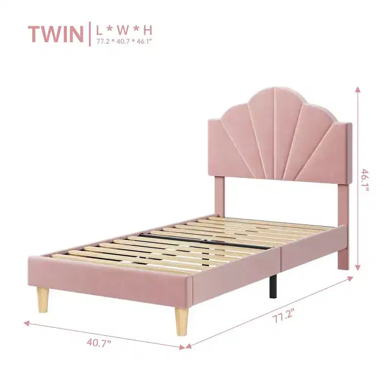 GustoWave Velvet Upholstered Twin Platform Bed Frame, with Height Adjustable Headboard