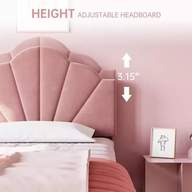 GustoWave Velvet Upholstered Twin Platform Bed Frame, with Height Adjustable Headboard