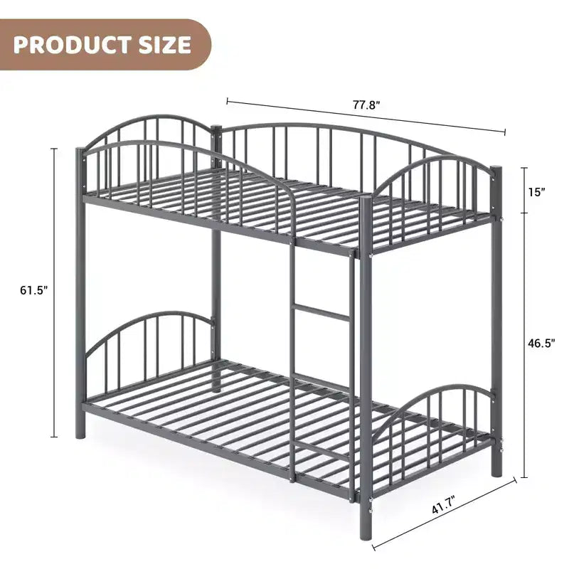 GustoWave Metal Bunk Bed Twin Over Twin, with Arched Guardrail and Safety Ladder