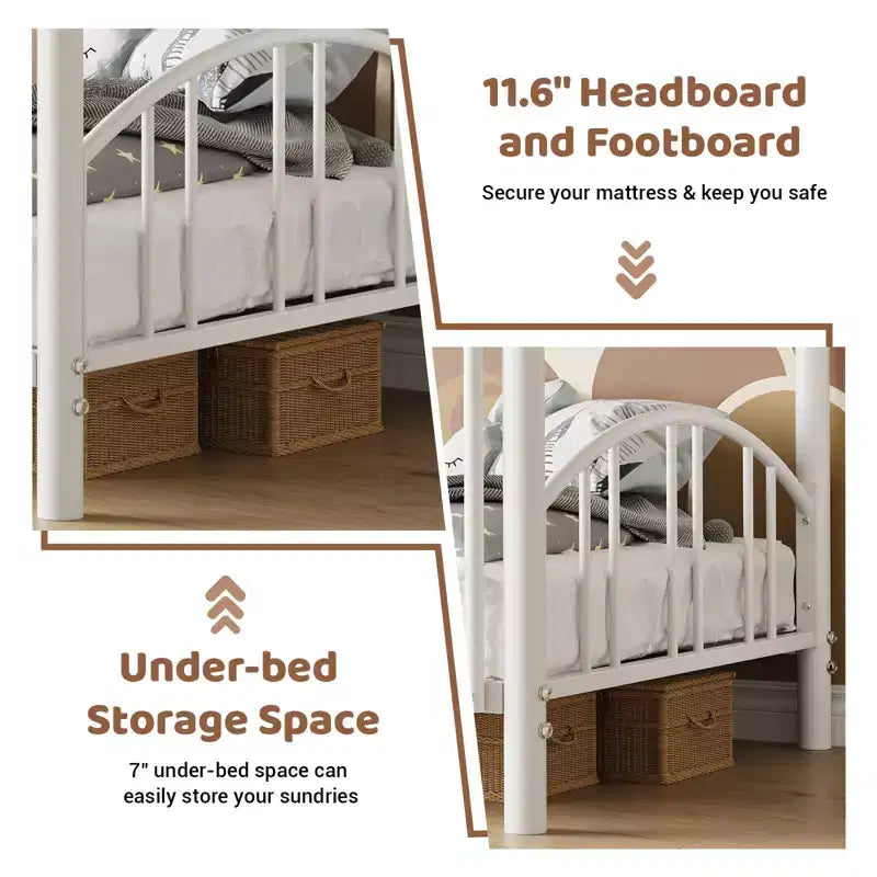 GustoWave Metal Bunk Bed Twin Over Twin, with Arched Guardrail and Safety Ladder