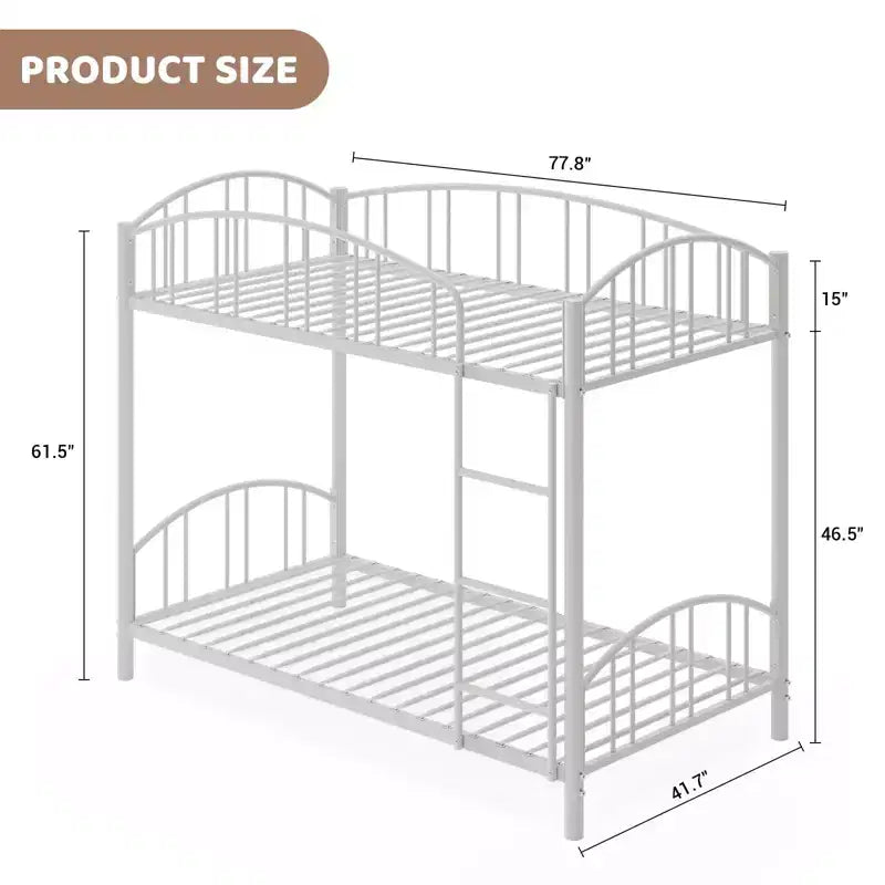 GustoWave Metal Bunk Bed Twin Over Twin, with Arched Guardrail and Safety Ladder