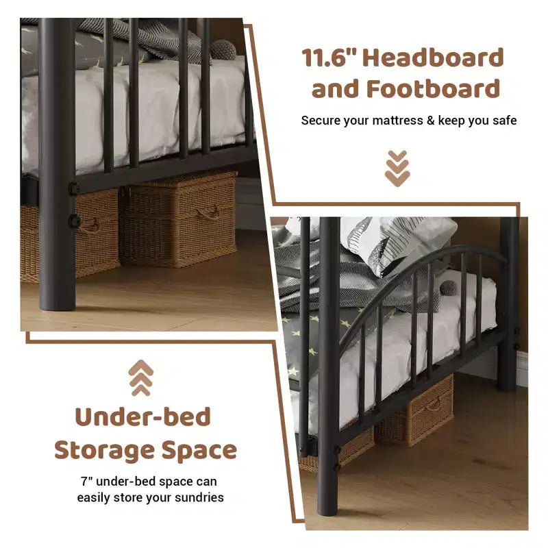 GustoWave Metal Bunk Bed Twin Over Twin, with Arched Guardrail and Safety Ladder