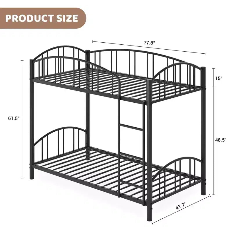 GustoWave Metal Bunk Bed Twin Over Twin, with Arched Guardrail and Safety Ladder
