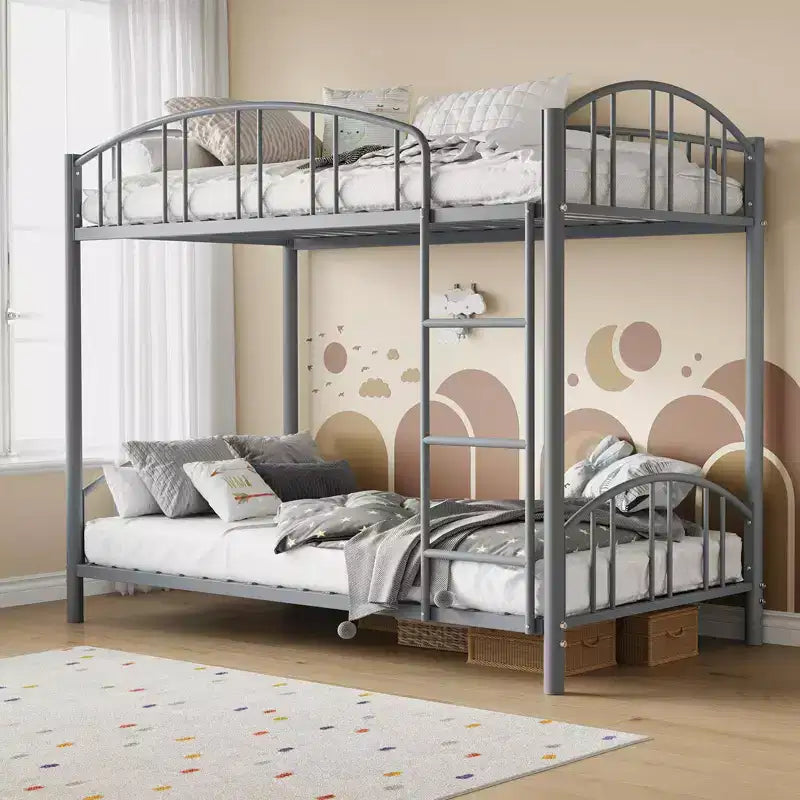 GustoWave Metal Bunk Bed Twin Over Twin, with Arched Guardrail and Safety Ladder