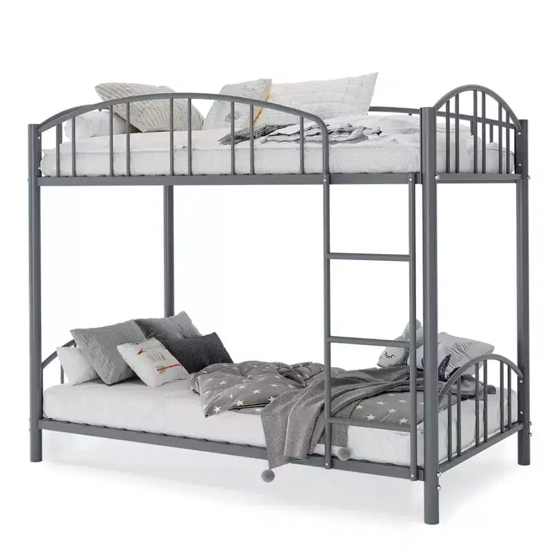 GustoWave Metal Bunk Bed Twin Over Twin, with Arched Guardrail and Safety Ladder